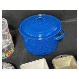 Blue Pot with Lid, 3 Bread Loaf Baking Pans and Fun Christmas Tins/Food Storage Containers