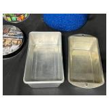 Blue Pot with Lid, 3 Bread Loaf Baking Pans and Fun Christmas Tins/Food Storage Containers