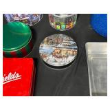 Blue Pot with Lid, 3 Bread Loaf Baking Pans and Fun Christmas Tins/Food Storage Containers