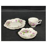 Salisbury Bone China "Devonshire Violets" Teacup, Saucer and Salad Plate