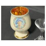 Prinknash Pottery 24K Gold Accented Cup, 5 Vintage Decorative Plates, Miniature Blow Glass Bird Bath, Bird and Hanging Bird Cage and More!