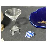 Prinknash Pottery 24K Gold Accented Cup, 5 Vintage Decorative Plates, Miniature Blow Glass Bird Bath, Bird and Hanging Bird Cage and More!