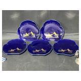 Prinknash Pottery 24K Gold Accented Cup, 5 Vintage Decorative Plates, Miniature Blow Glass Bird Bath, Bird and Hanging Bird Cage and More!