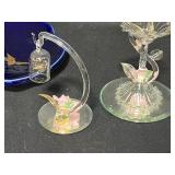Prinknash Pottery 24K Gold Accented Cup, 5 Vintage Decorative Plates, Miniature Blow Glass Bird Bath, Bird and Hanging Bird Cage and More!