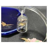 Prinknash Pottery 24K Gold Accented Cup, 5 Vintage Decorative Plates, Miniature Blow Glass Bird Bath, Bird and Hanging Bird Cage and More!