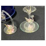 Prinknash Pottery 24K Gold Accented Cup, 5 Vintage Decorative Plates, Miniature Blow Glass Bird Bath, Bird and Hanging Bird Cage and More!