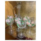 VTG Set of 6 Hand Painted Wine Glasses & Pitcher