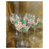 VTG Set of 6 Hand Painted Wine Glasses & Pitcher