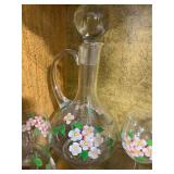 VTG Set of 6 Hand Painted Wine Glasses & Pitcher