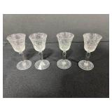 VTG Set of 4 Etched Cordials 4”