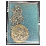1953 Queen Elizabeth II Coronation Medal, Decorative QEII Stamped Pendant, Chicago Pendant and Bronze Miniature Spoons from S. Samran Thailand Co., LTD - Made in Thailand