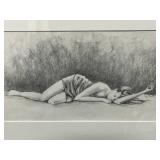 Framed Sketch of Woman Signed by Liz Reich