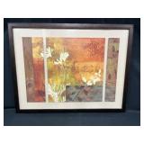 Canvas Art Brown/Orange Tones w/ White Flowers & Leaves