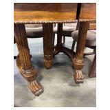 Antique Wheeled Clawfoot Pedestal Table w/ 6 Chairs
