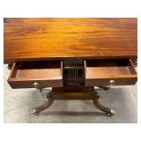Antique Lyre Clawfoot Wheeled Console Table w 2 Drawers