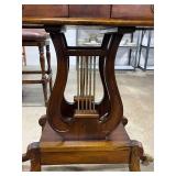 Antique Lyre Clawfoot Wheeled Console Table w 2 Drawers