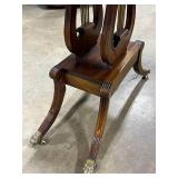 Antique Lyre Clawfoot Wheeled Console Table w 2 Drawers