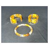 Set of 3 Phantom Lucite Garden Gold Tone Bangle Style Bracelets