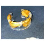 Set of 3 Phantom Lucite Garden Gold Tone Bangle Style Bracelets