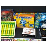 Lot of Board Games and Building Sets inc some VTG. Coloring Set, Retro Baseball, Magnetic Responsibility Chart, Gyrobot, Chutes and Ladders, Fueling Future Cars, World Famous Buildings Girder and Pane