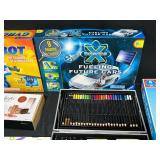Lot of Board Games and Building Sets inc some VTG. Coloring Set, Retro Baseball, Magnetic Responsibility Chart, Gyrobot, Chutes and Ladders, Fueling Future Cars, World Famous Buildings Girder and Pane