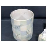 "Rainer" Waste Basket, Tissue Box Cover and Liquid Soap Dispenser - Light Blue/Green and Cream Check and Floral Pattern