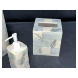 "Rainer" Waste Basket, Tissue Box Cover and Liquid Soap Dispenser - Light Blue/Green and Cream Check and Floral Pattern
