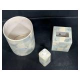 "Rainer" Waste Basket, Tissue Box Cover and Liquid Soap Dispenser - Light Blue/Green and Cream Check and Floral Pattern