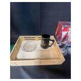 Green Tall Vase with Lid / Mugs / Candle Holders / Small Wooden Tray / Glass Platter
