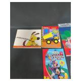7 Disney Disposable Tablecloths, Elmo Happy Birthday Banner, Sticker Book, Disney Sketch Pad, Tonka Coloring Book, "Always in Trouble" Scholastic Book