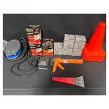 3 Orange Cones, Indoor/Outdoor Light Bulbs, Caulking Gun, Manual Foot Pump, Scraper & More!