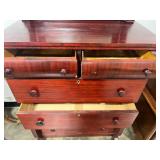 Antique Stained Wood 6 Drawer Dresser w/ Mirror