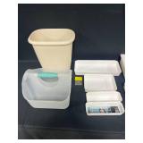 Lot of Organizing Tools Inc Trash Can, Shower Caddy, Caboodle (with crayon writing), Drawer Organizers & More!