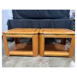 Nice Pair of VTG Oak End Tables w/ Gold Tone Trim