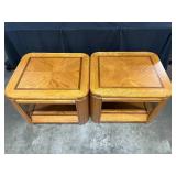 Nice Pair of VTG Oak End Tables w/ Gold Tone Trim
