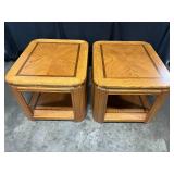 Nice Pair of VTG Oak End Tables w/ Gold Tone Trim