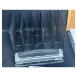 Corkboard, Various Size 3-Ring Binders, 3-hole Punch and Desktop Wire File Folder Organizer