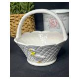 Nice Home Goods Lot inc. Wall Hanging Shelf, Faux Succulent, Hobnail Milk Glass Small Vase, Otagiri Basket w/ Handle and Duck, FTD Made in Japan Porcelain Cache Pot and More!!!
