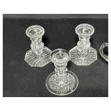 Pair of Crystal Candle Holders, 1 4.5" Candle Holder, 3 Cordials, VTG Glass Sugar Dish w/ Lid 7"