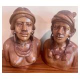 Vintage Wood Carved Male & Female Tribal Busts