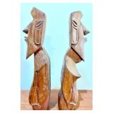 Pair of Tiki Wood Carved Sculptures (Male and Female)