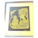 Vintage Bangkok Gold Painting On Black Silk