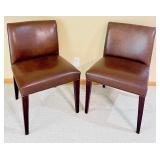 Pair of Brown Leather Accent Chairs