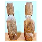 Pair of Tiki Wood Carved Sculptures (Male and Female)