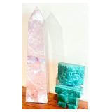 Solid Marble Obelisk & Carved Green Stone Aztec Figurine