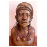 Vintage Wood Carved Male & Female Tribal Busts
