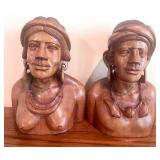 Vintage Wood Carved Male & Female Tribal Busts