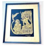 Vintage Bangkok Gold Painting On Black Silk