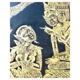 Vintage Bangkok Gold Painting On Black Silk