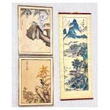 Chinese Mid-Century Hand Painted Framed Art & Hanging Scroll